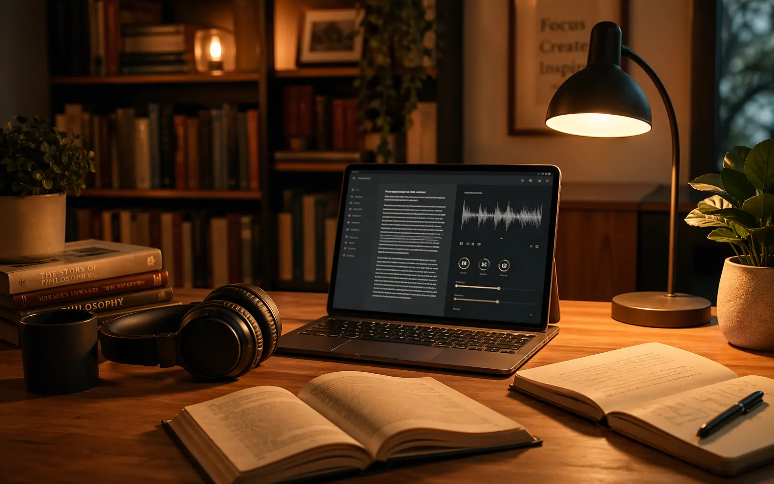 AI配音有声书制作场景，创作者使用ElevenLabs中文网平台进行长篇有声书智能朗读与情感配音